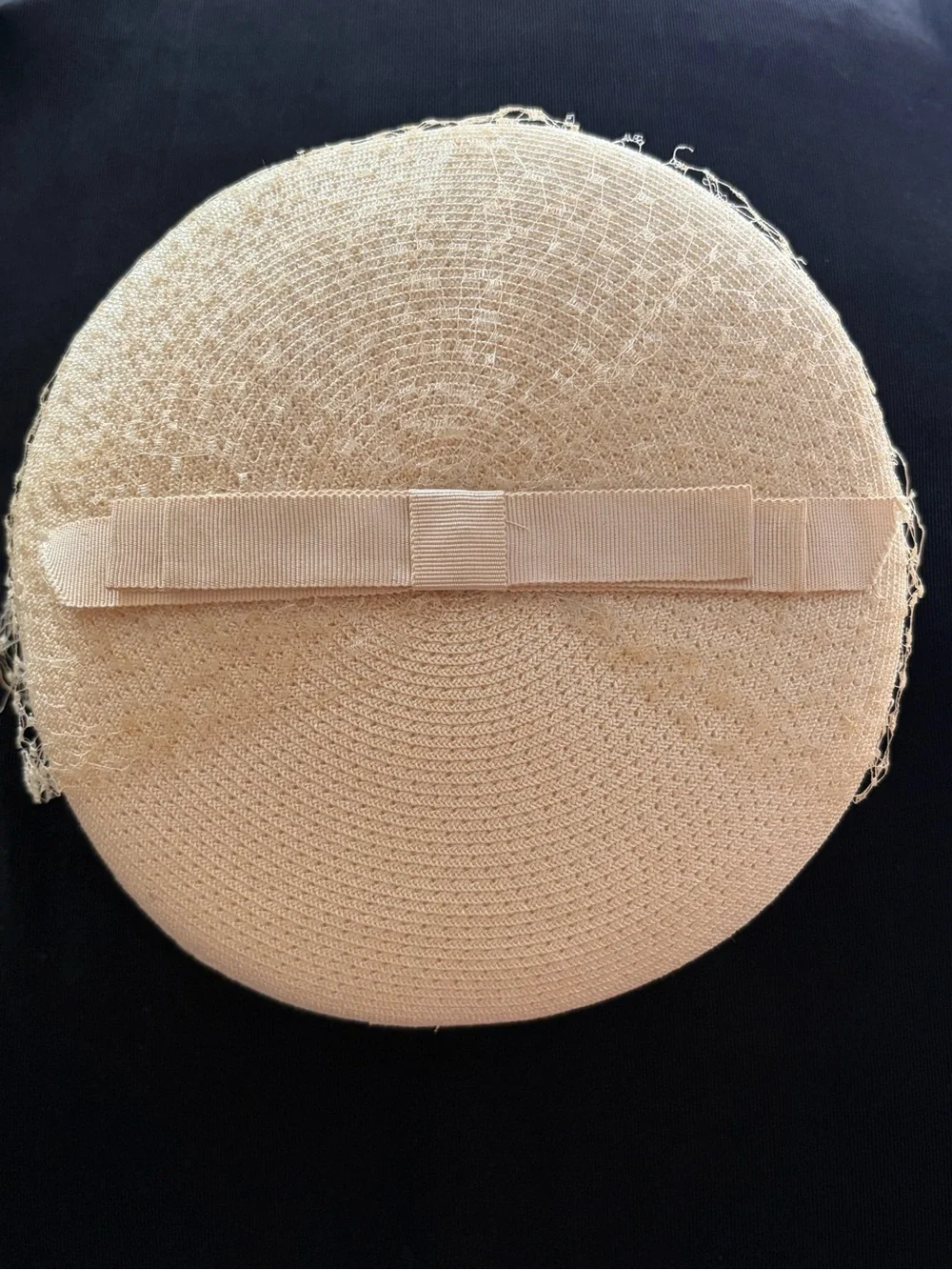 Vintage Straw Pillbox Hat in Cream with Black Netting Vintage but New. Beautiful - Picture 2 of 5